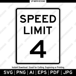 Höchstgeschwindigkeit 4 MPH Schild | Vektorgrafik Logo Bild | Silhouette Straßenschild | Geburtstagsparty Dekor | Wanddekoration | svg, pdf, ai, eps, png
