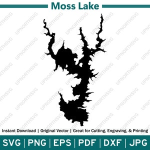 Moss Lake North Carolina Silhouette Map | SVG Vector Graphic File | Shape Outline Image | Cut, Engrave, or Print | pdf, eps, png
