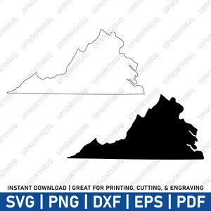 Virginia omtrek & silhouet vorm SVG-bestand | Eenvoudige VA-vectorkaart | USA staat Cricut lasergesneden gravurebestand | Svg, pdf, ai, eps, png