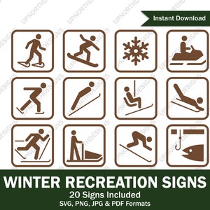 Winter Nationalpark Symbole Braun SVG-bundle | Zelten, RV, Ski fahren, Snowboarden, Schnee, Outdoor-Icons | Drucken oder Schneiden von Designs, svg pdf png jpg