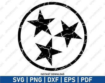 Tennessee Tri-Star Distressed SVG | Black Tennessee TriStar Silhouette | Star Vector Graphic | svg, pdf, eps, dxf, png
