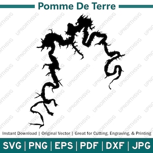 Carte de la silhouette du lac Pomme de Terre, Missouri | Fichier graphique vectoriel SVG | Image contour de forme | Découpez, gravez ou imprimez | pdf, dxf, eps, png