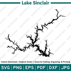 Mappa della silhouette del Lago Sinclair Georgia / File grafico vettoriale SVG / Immagine del contorno della forma / Taglia, incidi o stampa / pdf, dxf, eps, png