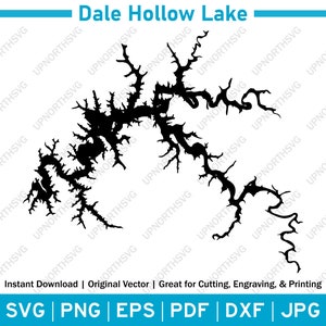 Dale Hallow Lake Kentucky Tennessee-silhouetkaart | Vectorgrafisch SVG-bestand | Omtrekafbeelding vorm | Knippen, graveren of afdrukken | dxf, eps, png