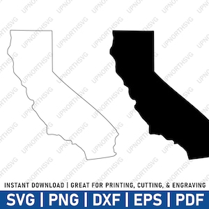 Californie contour & Silhouette forme fichier SVG | vectorielle de Californie simple | État des États-Unis | Fichier de gravure découpé au laser Cricut | pdf, ai, eps, png