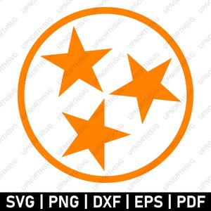 Tennessee Tri-Star oranje SVG | Oranje TriStar-vlag van de staat Tennessee | Vectorafbeelding ster | Svg, pdf, eps, dxf, png