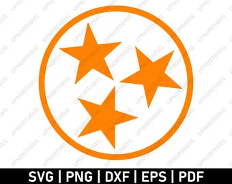 Tennessee Tri-Star Orange SVG | Orange Tennessee State Flag TriStar Silhouette | Star Vector Graphic | svg, pdf, eps, dxf, png