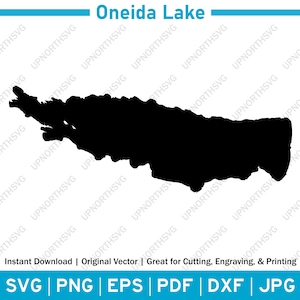Carte de la silhouette du lac Oneida, New York | Fichier graphique vectoriel SVG | Image contour de forme | Découpez, gravez ou imprimez | pdf, dxf, eps, png
