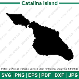 Mapa da silhueta SVG da Ilha Catalina | Ilha do Canal da Califórnia SVG | Arquivo gráfico vetorial Cricut | Imagem de contorno de forma | pdf, dxf, eps, png
