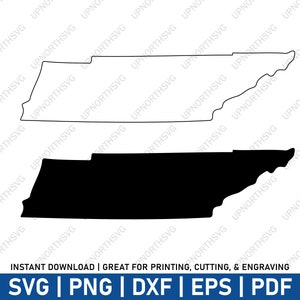 Tennessee overzicht & silhouet SVG-bestand | Eenvoudige TN-vectorkaart | Amerikaanse staten Cricut lasergesneden gravurebestand | Svg, pdf, ai, eps, png