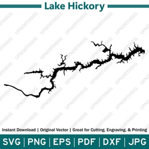 Lake Hickory North Carolina Silhouette Map | SVG Vector Graphic File | Shape Outline Image | Cut, Engrave, or Print | pdf, eps, png
