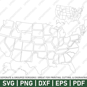 Pacote de contornos SVG de 50 estados | Formas individuais de estados | Mapa de quebra-cabeça dos Estados Unidos da América | Cortar, gravar, imprimir | pdf, ai, eps, png