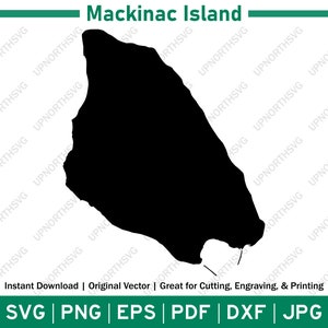 Mapa da silhueta de Michigan da ilha Mackinac | Arquivo gráfico vetorial SVG | Imagem de contorno de forma | Cortar ou Imprimir | pdf, dxf, eps, png