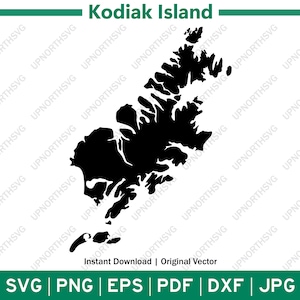 Kodiak Island Silhouette Karte | Alaska SVG-Vektorgrafik-Schnittdatei | Island Form Umriss Bild | pdf, dxf, eps, png