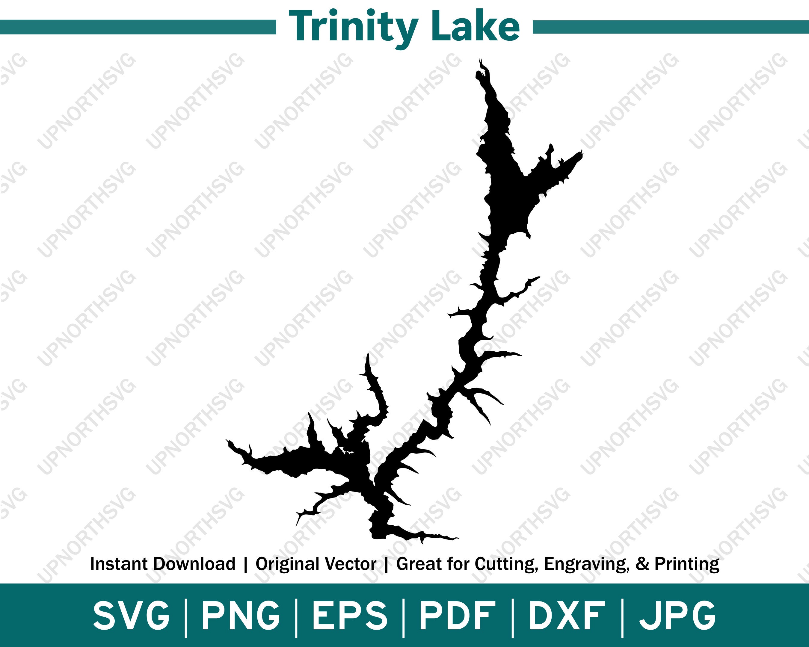 Trinity Lake California Silhouette Map SVG Vector Graphic File Shape