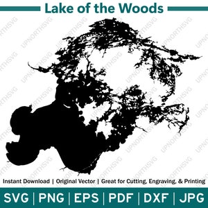 Mapa da silhueta do Lago do Woods Minnesota | Arquivo gráfico vetorial SVG | Imagem de contorno de forma | Cortar, gravar ou imprimir | pdf, dxf, eps, png