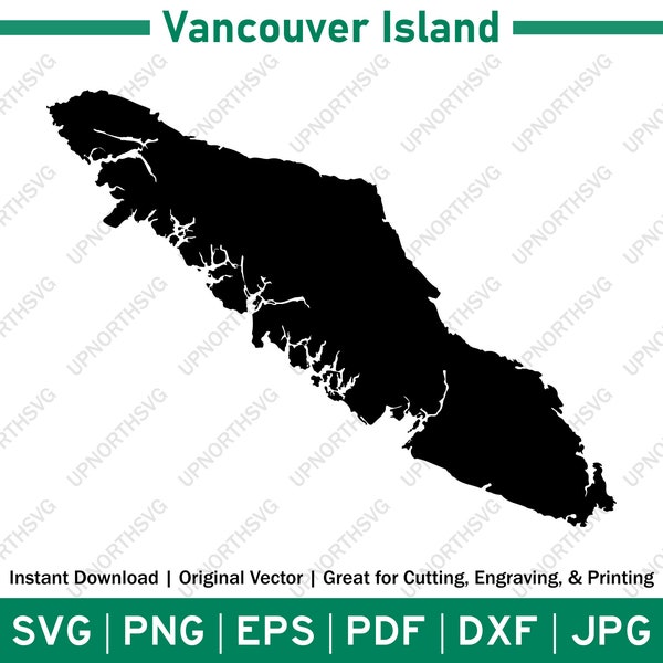 Vancouver Island Silhouette Map | Canada Island SVG Vector Graphic File | Shape Outline Image | pdf, dxf, eps, png