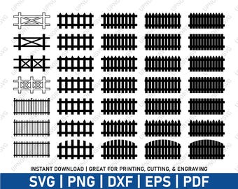 35 Fence SVG Bundle | Picket Fence Svg | Wrought  Iron Cast Fence | Print, Cut, Engrave |  Cricut & Laser Vector Cut Files | svg pdf png jpg