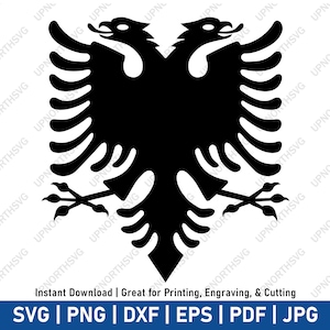 Albanese vlag Eagle Crest SVG | Albanië dubbelkoppige adelaar | Vectorgrafisch ontwerp | Cricut gesneden bestand | Illustraties | Svg, pdf, dxf, eps, png