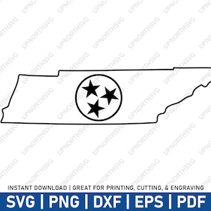Omtrek Tri-Star SVG Tennessee State | TriStar-silhouet | Vectorafbeelding ster | Print-, snij- en graveerbestand | Svg, pdf, eps, dxf, png