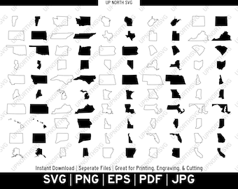 US State SVG Bundle | Individual State Outlines & Silhouettes Shapes | United States of America Map | 50 States USA | pdf, dxf, eps, png
