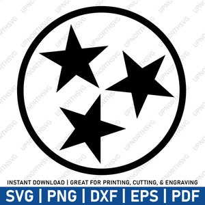 テネシー トライスター SVG | テネシー トライスター シルエット | 星のベクター グラフィック | 印刷、切り取り、彫刻ファイル | svg、pdf、eps、dxf、png