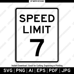 Snelheidslimiet: 7 mph-bord | Vector grafische logoafbeelding | Silhouet verkeersbord | Decoratie verjaardagsfeestje | Wanddecoratie | Svg, pdf, ai, eps, png