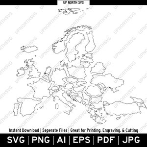 Simple European Country Outlines 44 Individuelle Formen | EU-Karte | Perfekt zum Schneiden, Gravieren oder Drucken | svg, pdf, ai, eps, png