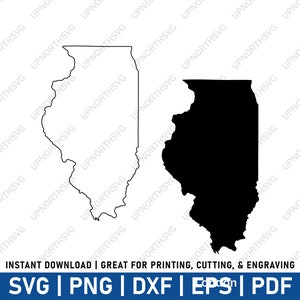 Illinois Outline & Silhouette Shape SVG File | Simple IL Vector Map | USA State | Cricut Laser Cut Engraving File | pdf, ai, eps, png