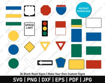 Blank Roadway Sign Set Highway Interstate Signage | School Birthday | Empty Street Signs Graphic Signboard Clipart | svg, pdf, ai, eps, png