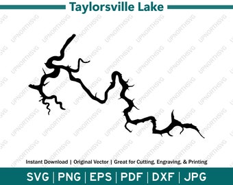 Taylorsville Lake, Kentucky, carte des silhouettes | Fichier graphique vectoriel SVG | Image contour de forme | Découpez, gravez ou imprimez | pdf, dxf, eps, png