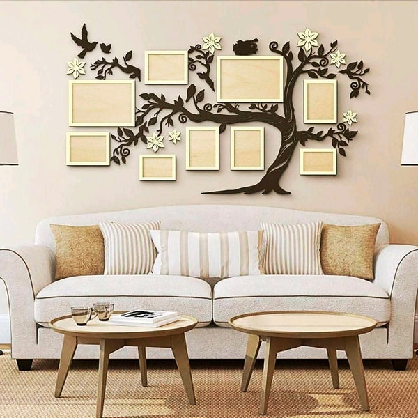 Laser cut Family Tree big photo frame SVG bundle glowforge wood family tree svg files Vector laser template file Dxf Pdf Eps Cdr cnc