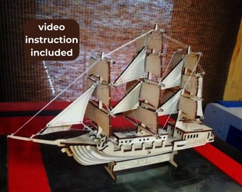 Laser cut wooden sailboat model ship 3d puzzle svg files Vector laser template puzzle Laser cut file Dxf Pdf Eps Cdr cnc pattern