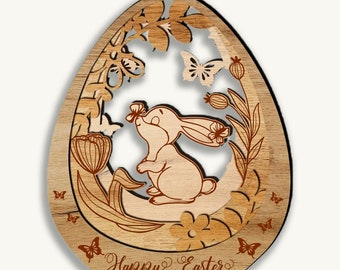 Taglio laser ornamenti uovo di Pasqua SVG bundle Glowforge legno file in formato SVG Puzzle modello laser vettoriale File tagliato al laser Dxf Pdf Cdr modello