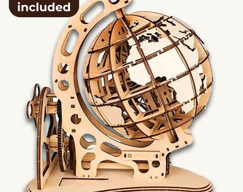 Globe mécanique découpé au laser Puzzle 3D bundle SVG globe en bois glowforge fichiers DXF Modèle laser vectoriel Fichier découpé au laser Dxf Eps Pdf Cdr cnc