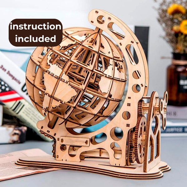 Globo mecánico cortado con láser 3mm rompecabezas 3d SVG paquete Glowforge globo de madera archivos DXF Plantilla láser vectorial Archivo cortado por láser Dxf Eps Pdf Cdr cnc