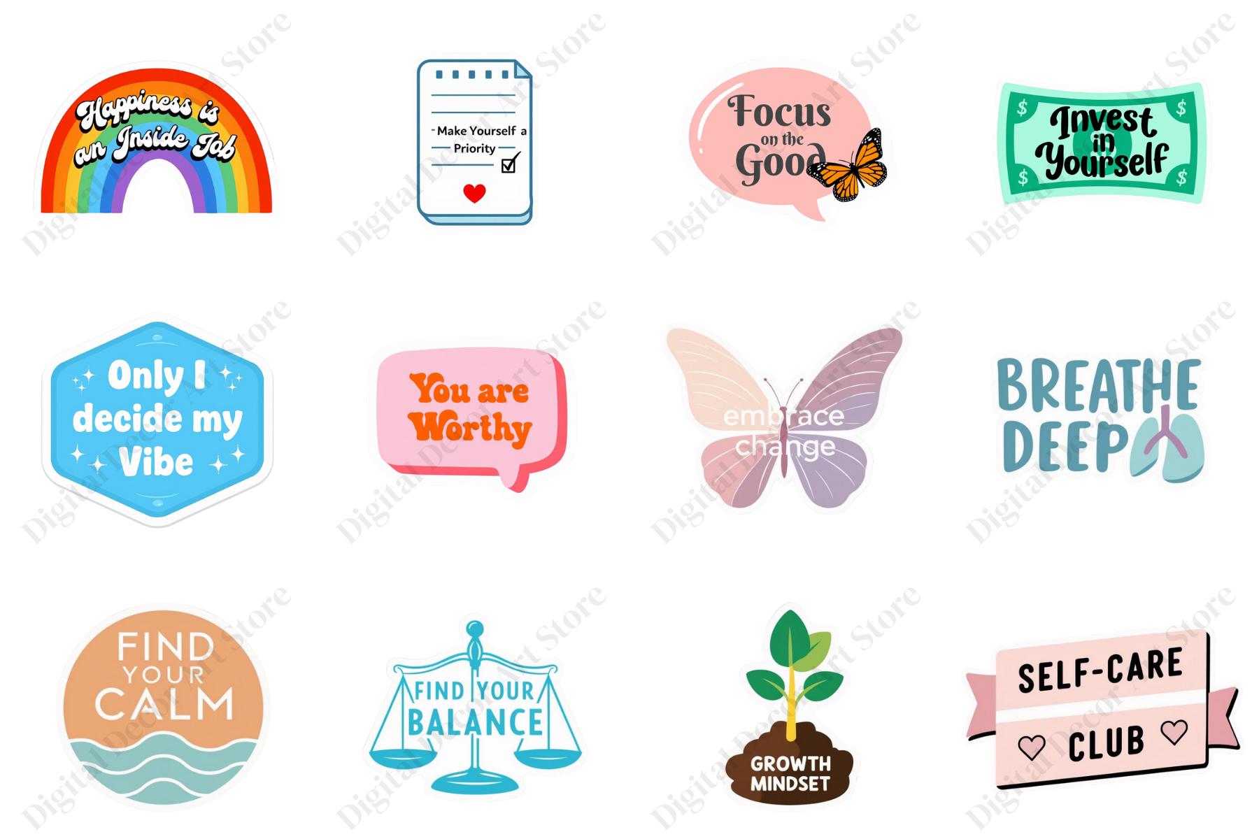 Mental Health Stickers, Positive Affirmations, Cute PNG Art (50 Pcs ...