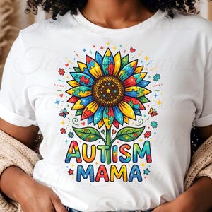 Autism Mama Sunflower PNG: Faux Patchwork Design, Digital Download
