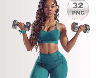 Fitness Black Women PNG Bundle, Black Queen Clipart, Self Care Graphics