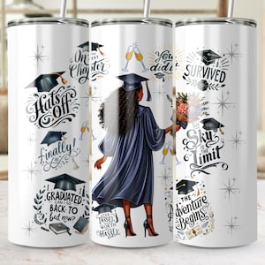 Graduation Female Tumbler Wrap, Graduation Tumbler, African American Female Graduation Tumbler, 20oz Skinny Tumbler Sublimation,