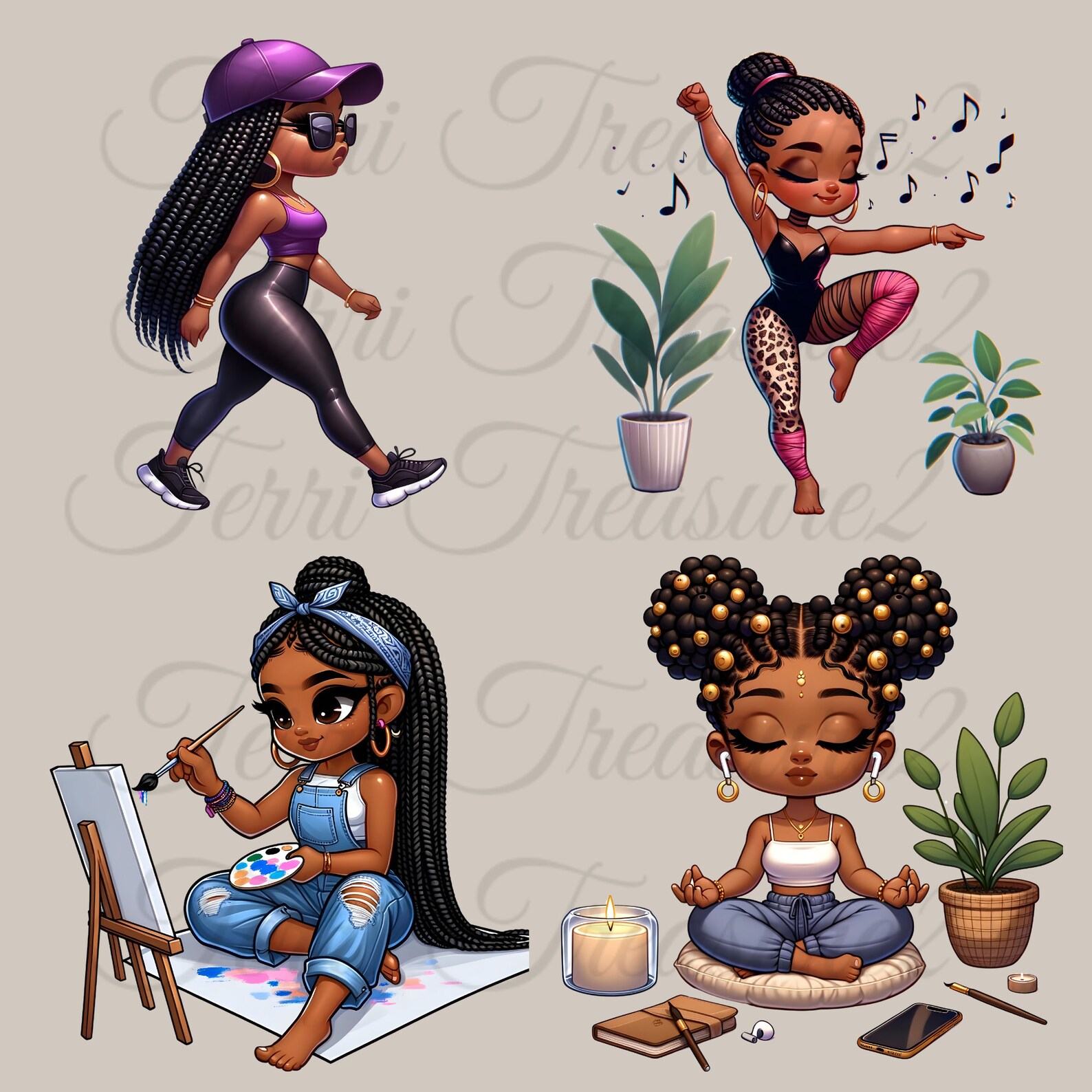 Spa Chibi Self-care Chibi Clipart Set, Chibi Black Girls Relax, Black Woman Magic ...