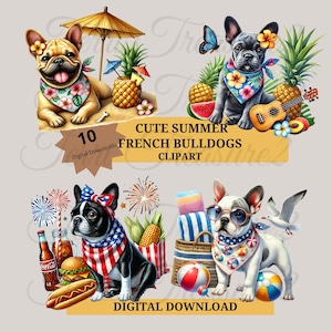 Cute French Bulldog Clipart Bundle High-Quality PNG Files Sublimation, Cute Summer Bull Dog Clipart, Digital Planner Png, Cute Dog PNG
