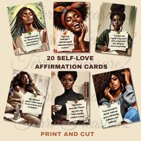 Affirmation Cards Printable, Self Love Flash Cards for Black Women, Self-love, Self Esteem, 20 Printable Cards, Digital Download
