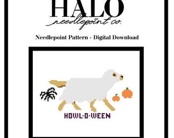 Golden Retriever Halloween Digital Needlepoint Pattern Theo