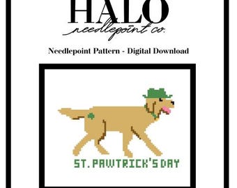 Theo-Golden Retriever St. Patrick's Day Digital Needlepoint Guide