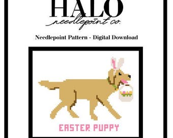Theo-Golden Retriever Easter Digital Needlepoint Pattern