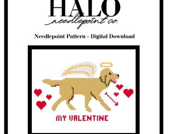 Theo-Golden Retriever Valentine's Day Digital Needlepoint Guide