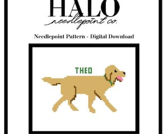 Golden Retriever Digital Needlepoint Pattern - Theo
