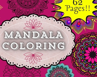 Mandala kleurplaten om te printen | 62 ontwerpen voor volwassenen en kinderen | Stressvermindering en mindfulness | Direct te downloaden als PDF