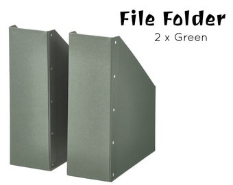 2 x Green Office File Organiser Grey Magazine Holder Paper Storage Box Folder